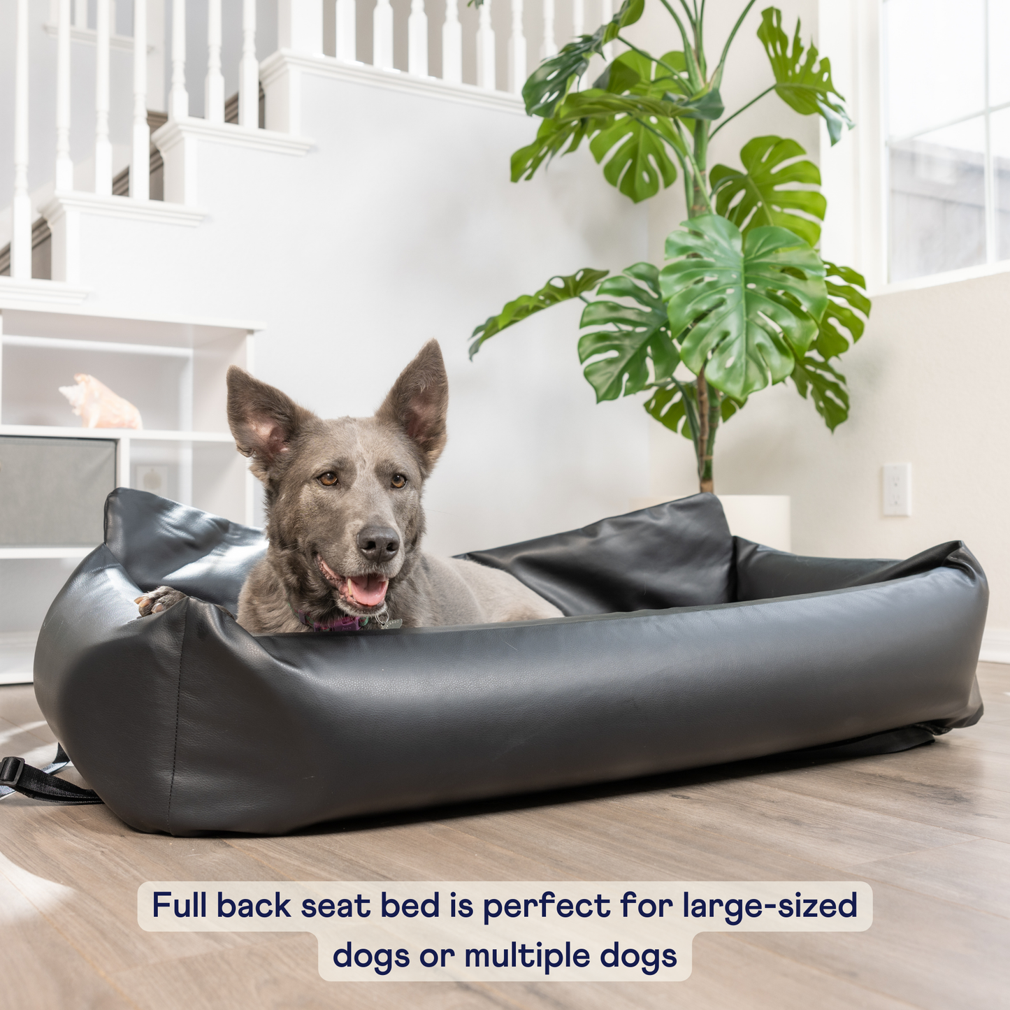 PupProtector™ Faux Leather Dog Car Bed – Memory Foam Booster Seat with Safety Straps, Waterproof Liner & Removable Cover -  Black