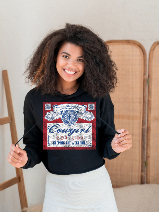Queen of the Rodeo Graphic Tee, Cropped Hoodie & Crewneck in Black