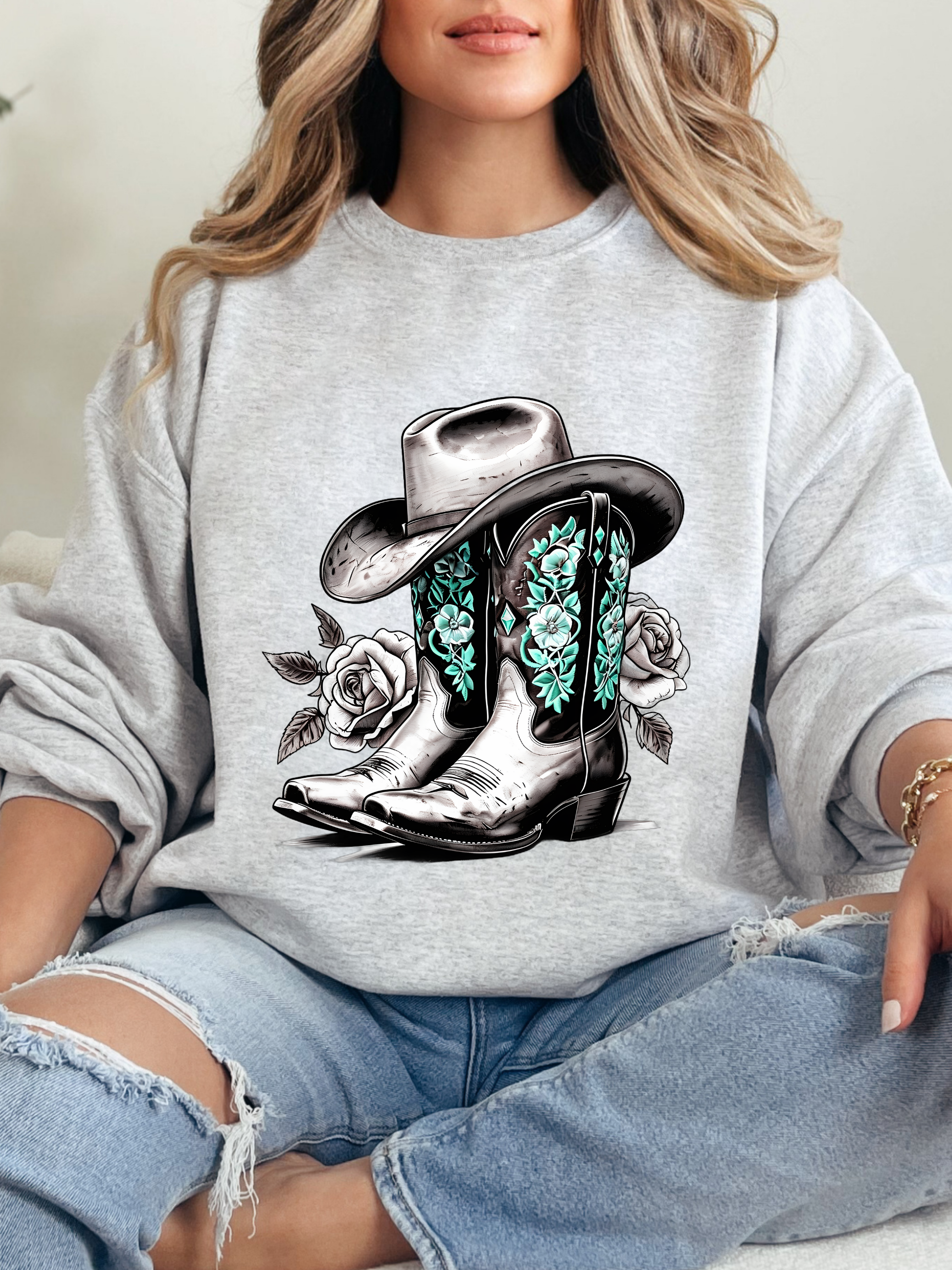 Dusty Boots Collection Grey Graphic Tee – Western Cowgirl Shirt