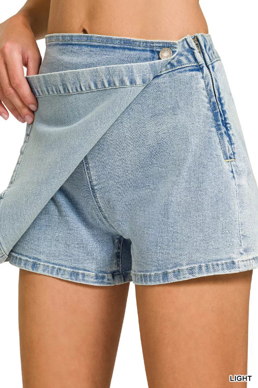 Zenana Wrap Front Denim Skort