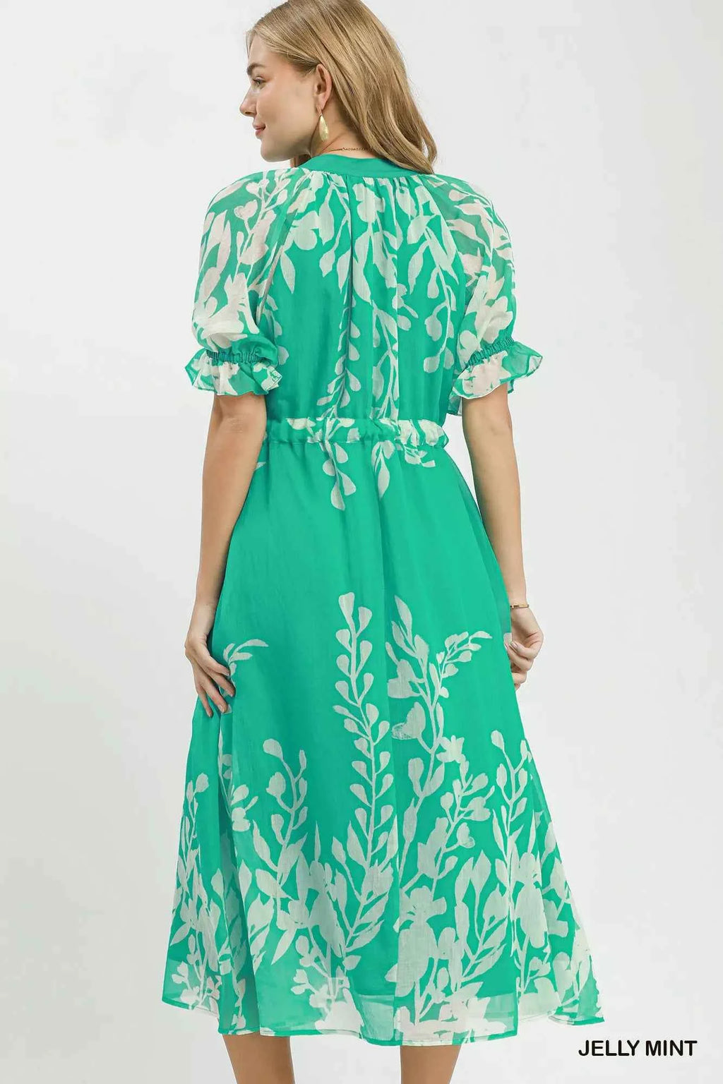 Umgee Floral Print Tie Waist Midi Dress with Side Pockets