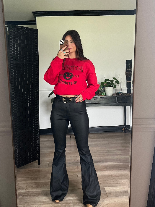Blakely Leather High Waisted Bell Bottom Flare Jeans – Black