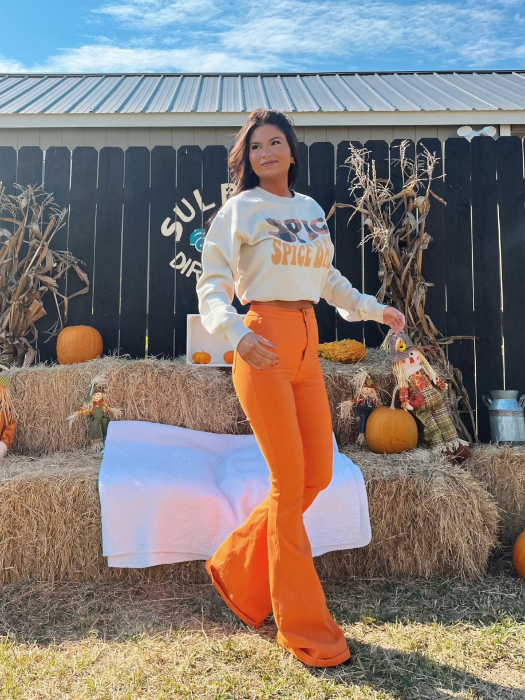 Fiona High Waisted Bell Bottom Flare Jeans – Orange Stretch Denim