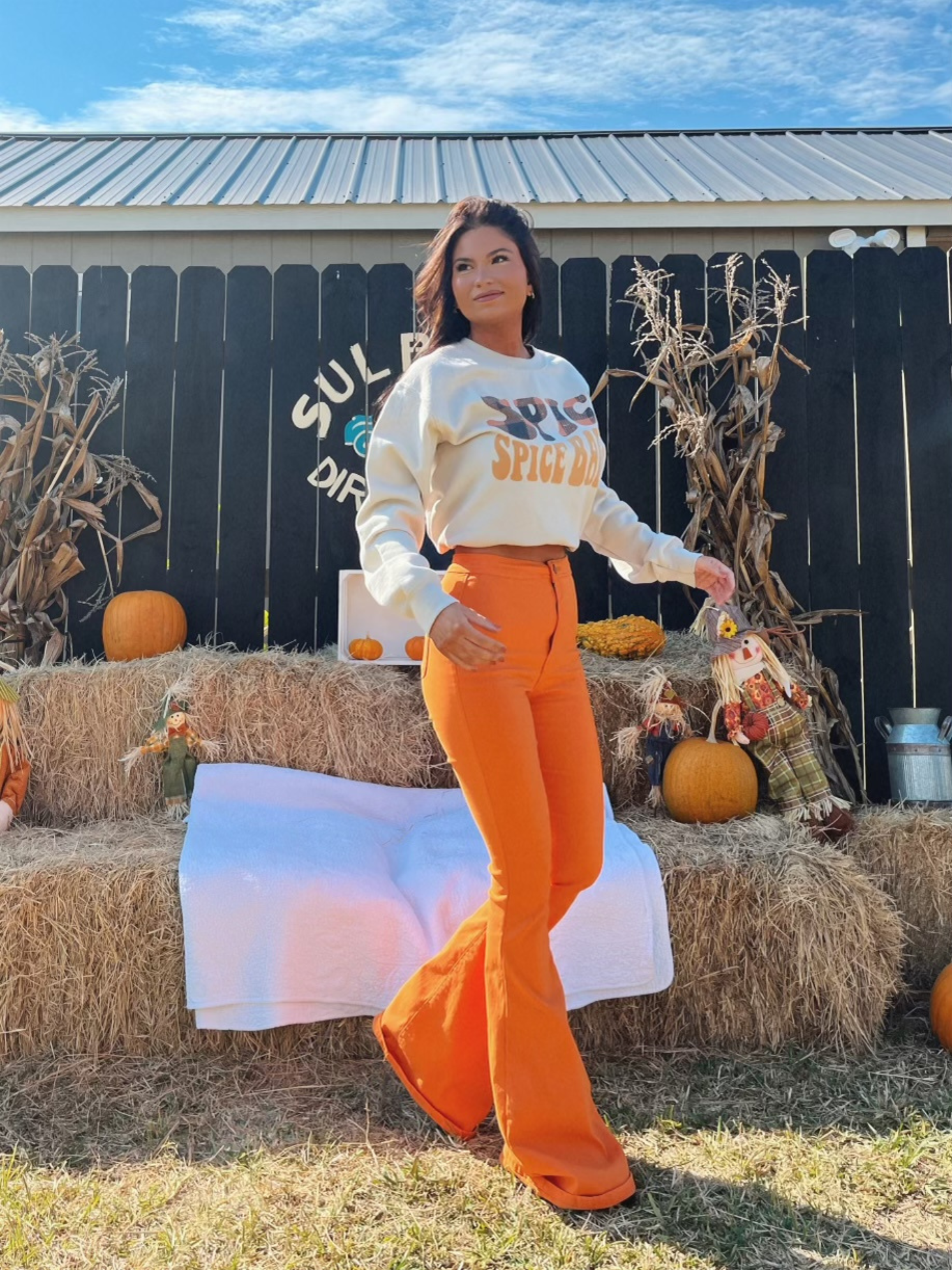 Fiona High Waisted Bell Bottom Flare Jeans – Orange Stretch Denim