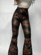 Fiona High Waisted Bell Bottom Flare Jeans – Snakeprint Stretch Denim