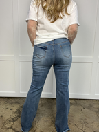 Sarah Distressed Flare Jeans – Medium Wash High Rise