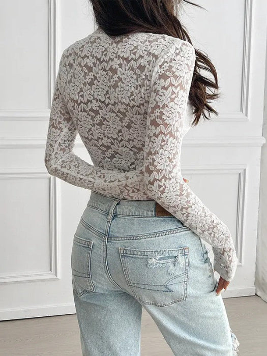 White Lace Tie Blouse