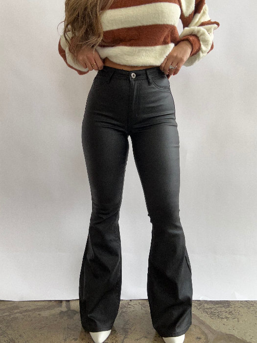 Blakely Leather High Waisted Bell Bottom Flare Jeans – Black