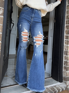 Viral Lainey Tummy Control Flare Jeans – High Waisted Distressed Denim