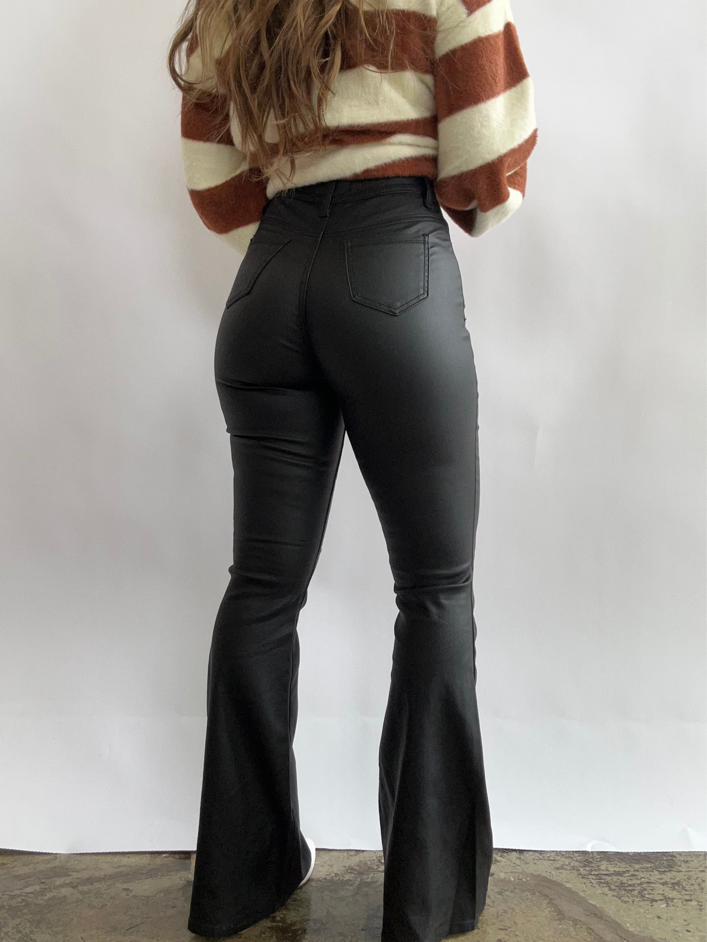 Blakely Leather High Waisted Bell Bottom Flare Jeans – Black