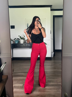 Fiona High Waisted Bell Bottom Flare Jeans – Red Stretch Denim