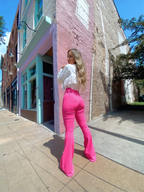 Fiona High Waisted Bell Bottom Flare Jeans – Pink Stretch Denim