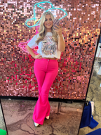 Fiona High Waisted Bell Bottom Flare Jeans – Pink Stretch Denim