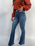Sarah Distressed Flare Jeans – Medium Wash High Rise