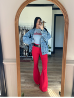Fiona High Waisted Bell Bottom Flare Jeans – Red Stretch Denim