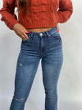 Sarah Distressed Flare Jeans – Medium Wash High Rise