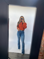 Sarah Distressed Flare Jeans – Medium Wash High Rise
