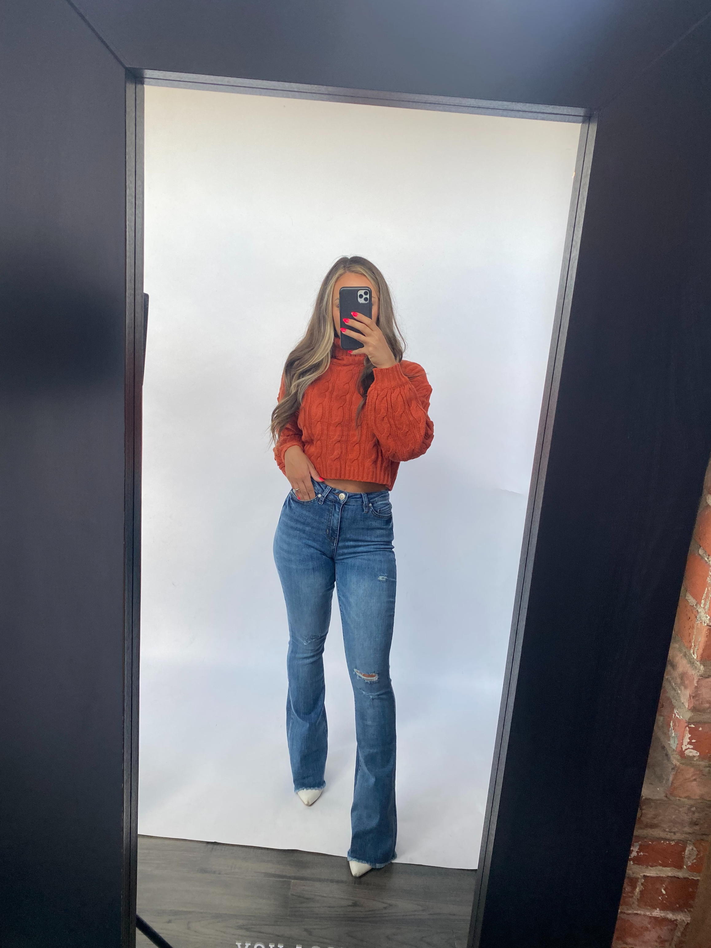 Sarah Distressed Flare Jeans – Medium Wash High Rise