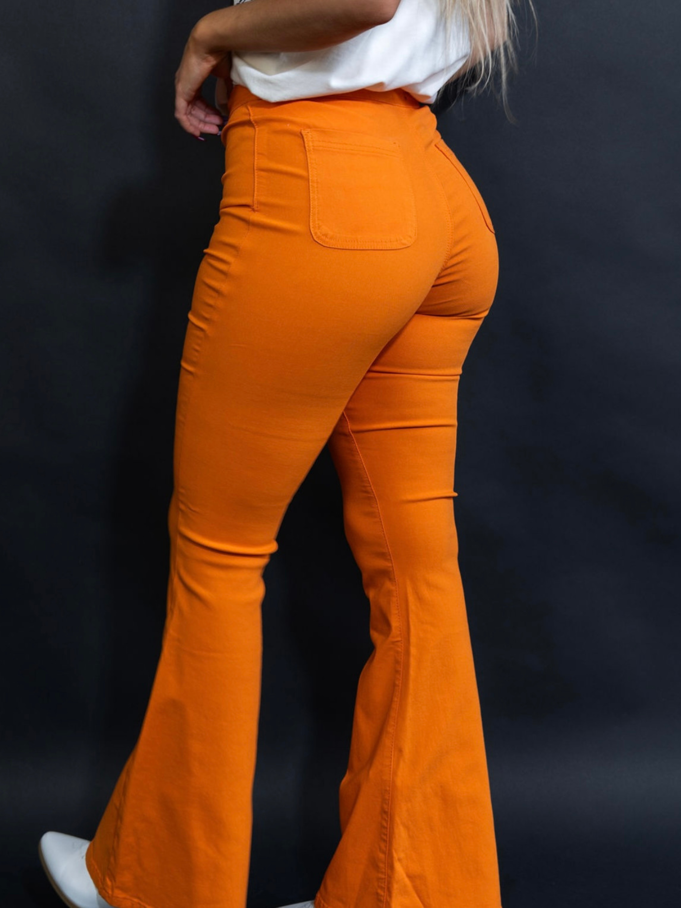 Fiona High Waisted Bell Bottom Flare Jeans – Orange Stretch Denim