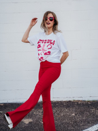 Fiona High Waisted Bell Bottom Flare Jeans – Red Stretch Denim