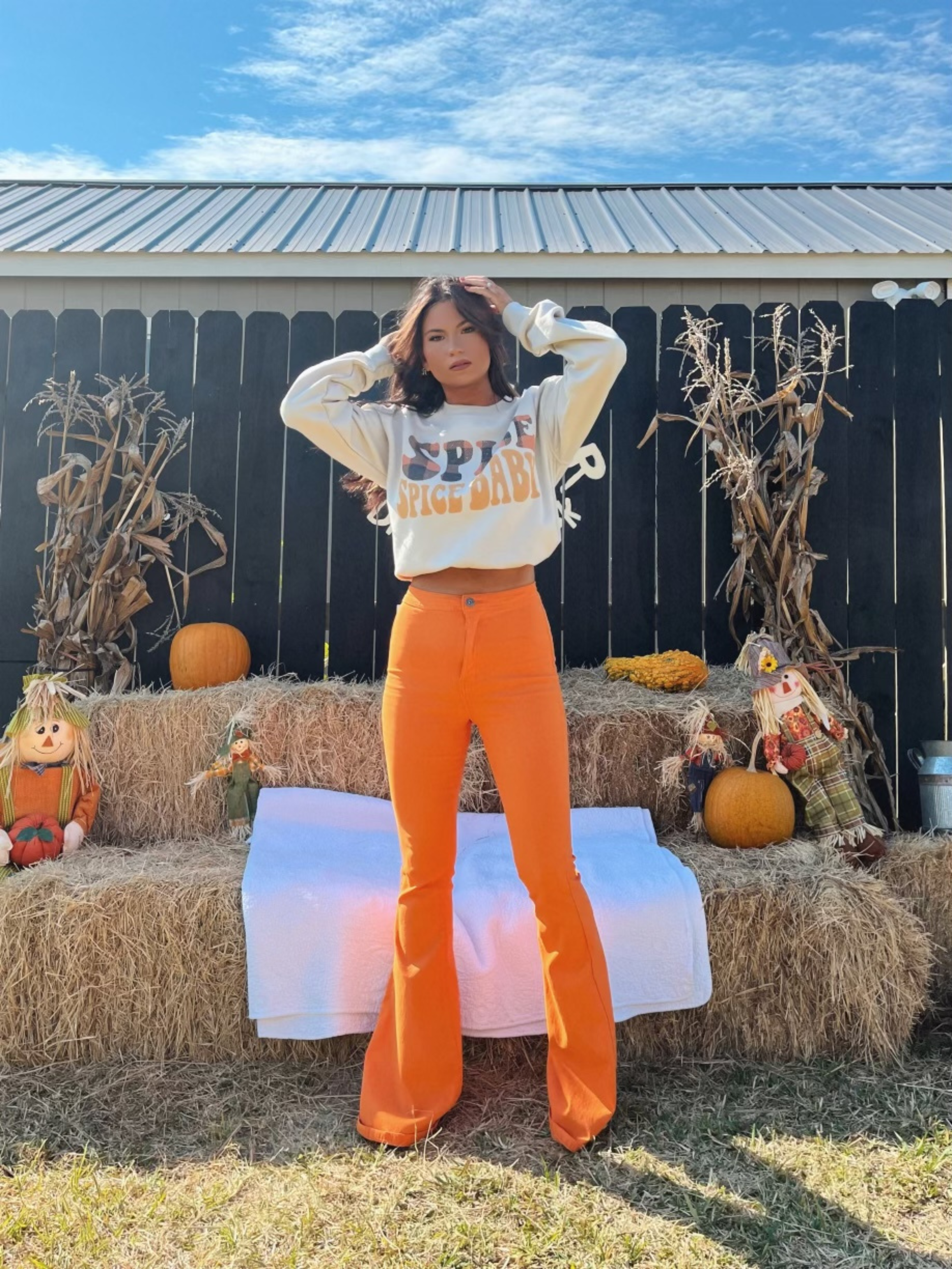 Fiona High Waisted Bell Bottom Flare Jeans – Orange Stretch Denim