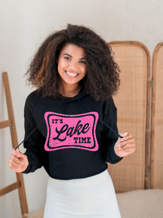 Lake Time Graphic Tee printed on premium Comfort Colors 100% cotton featuring an exclusive Willow Boutique design, perfect for lake weekends, boating, camping, and relaxed summer style. Cropped hoodie in Black