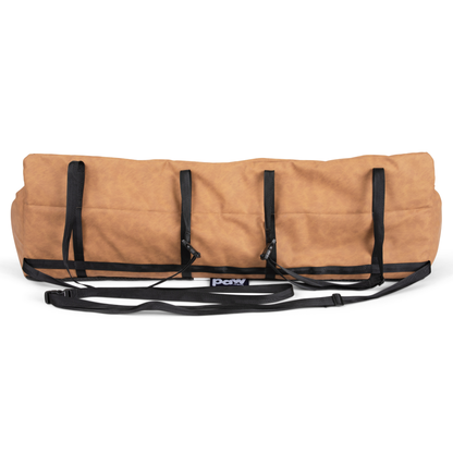 PupProtector™ Faux Leather Dog Car Bed – Memory Foam Booster Seat with Safety Straps, Waterproof Liner & Removable Cover - Camel