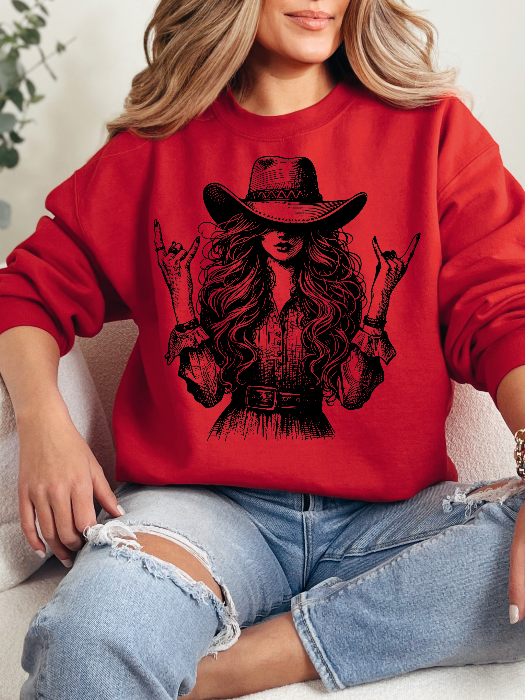 Women’s Lainey Cool Cowgirl graphic tee featuring an original Willow Boutique Western design on a relaxed-fit Comfort Colors® 100% cotton Crewneck in Red