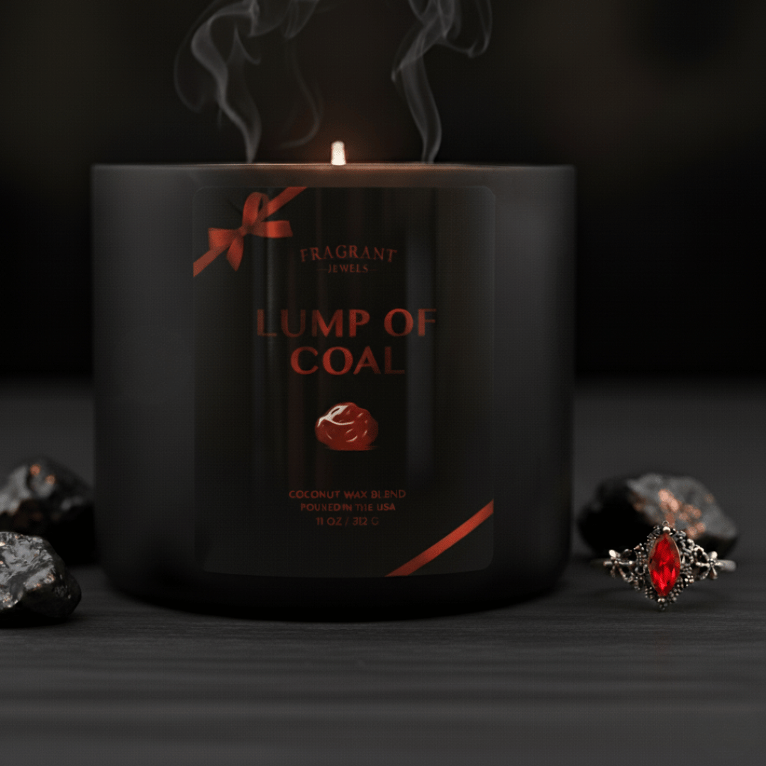 Lump of Coal Jewel Candle with Hidden Surprise Ring | Fragrant Jewels Funny Holiday Gift