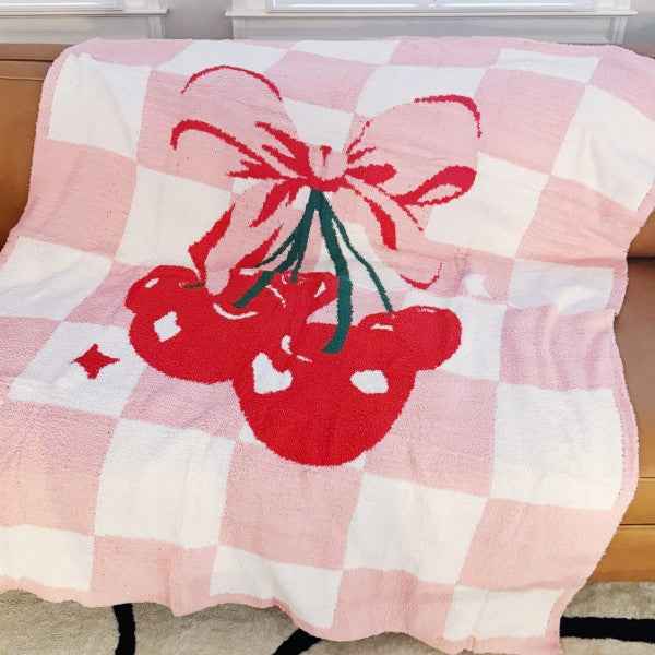 Cherry Bow Check Blanket – Soft Cherry Check Throw