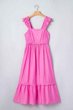 Solid Ruffle High Waist Sleeveless Maxi Dress