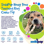 SodaPup Honey Bone chicken flavored nylon teething ring with textured ridges for puppies and power chewers up to 55 pounds.