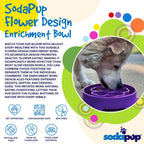 SodaPup Flower eBowl deep slow feeder dog bowl with flower-shaped enrichment ridges, available in pink or purple for medium and large dogs.