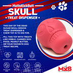 Pink SodaPup Sugar Skull dog chew toy and treat dispenser made in the USA from FDA-compliant natural rubber for dogs approximately 30 to 65 pounds.