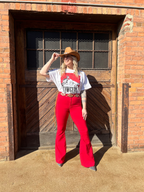 Fiona High Waisted Bell Bottom Flare Jeans – Red Stretch Denim