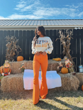 Fiona High Waisted Bell Bottom Flare Jeans – Orange Stretch Denim