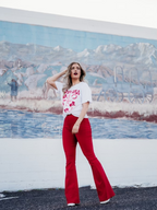 Fiona High Waisted Bell Bottom Flare Jeans – Red Stretch Denim
