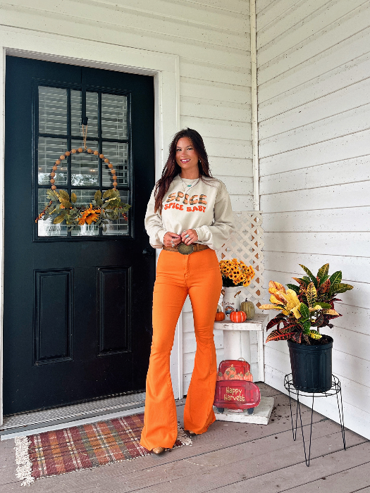 Fiona High Waisted Bell Bottom Flare Jeans – Orange Stretch Denim