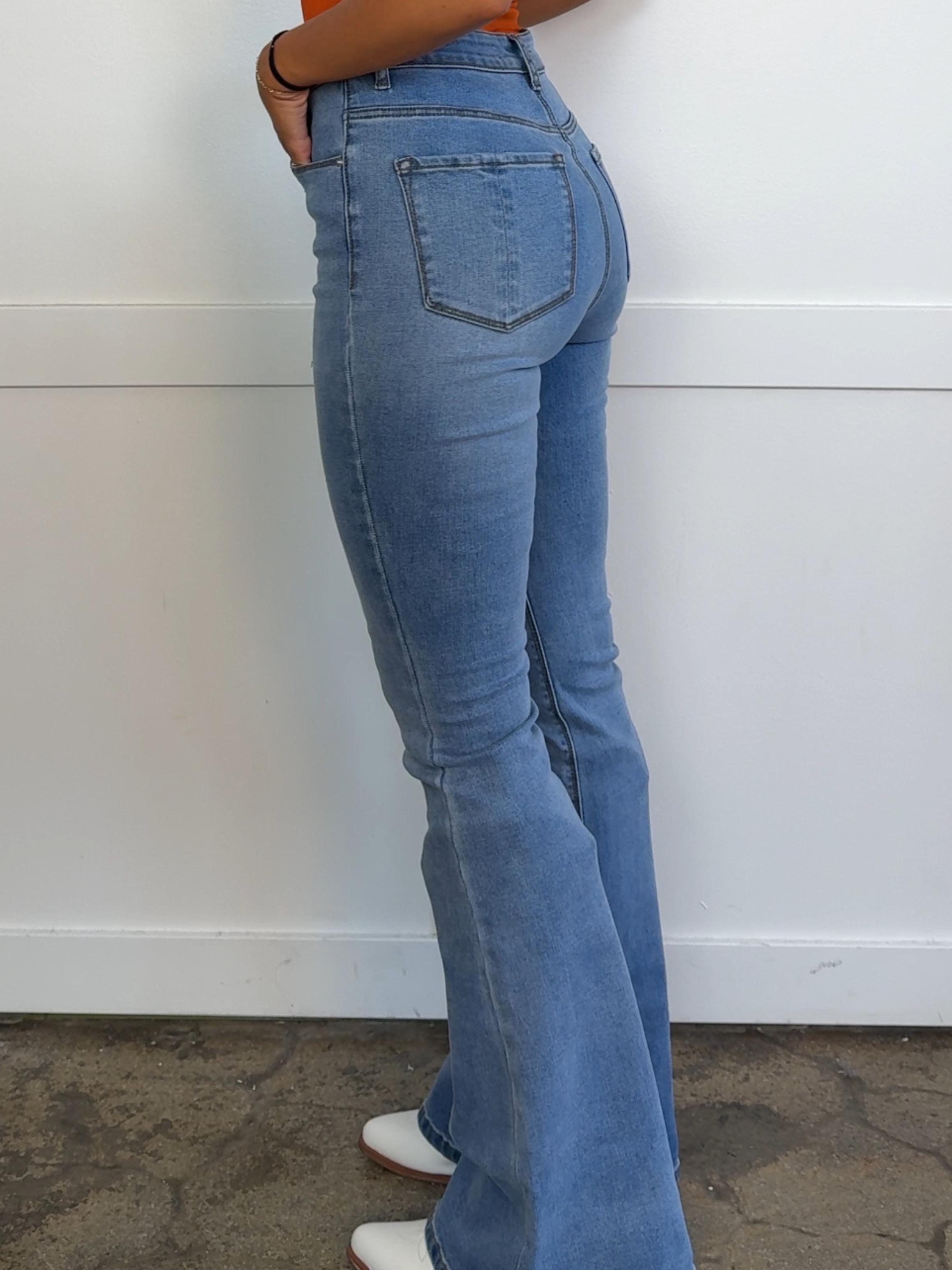 Danny Medium Wash Flare Jeans – High Rise Stretch Denim