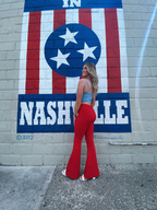 Fiona High Waisted Bell Bottom Flare Jeans – Red Stretch Denim