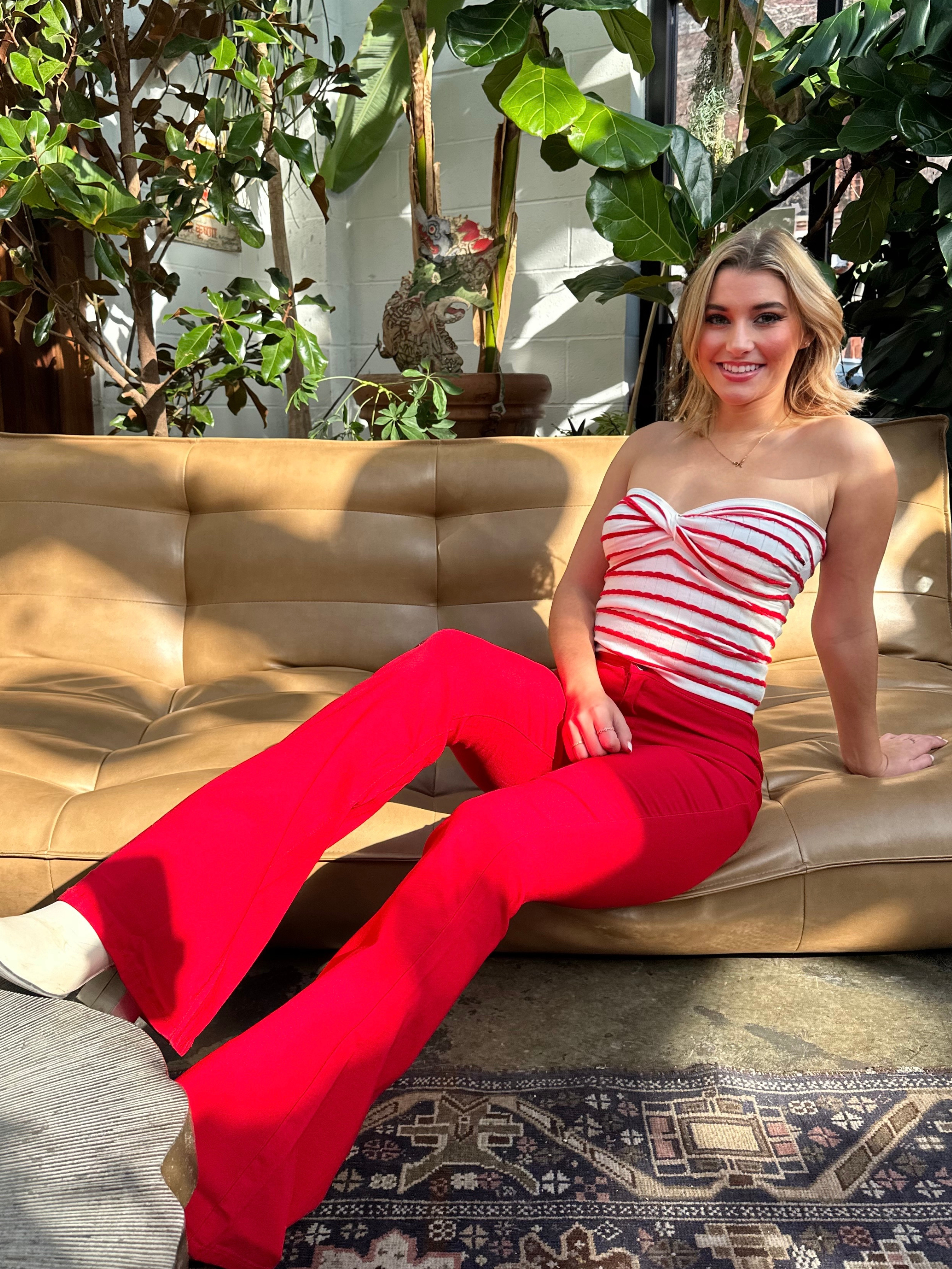 Fiona High Waisted Bell Bottom Flare Jeans – Red Stretch Denim