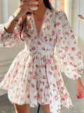 Sarina Lace Detail V-Neck Balloon Sleeve Dress featuring delicate lace accents, elegant balloon sleeves, a flattering V-neckline, and a flowy silhouette, perfect for weddings, bridal showers, church, and special occasions. Color Blush Pink
