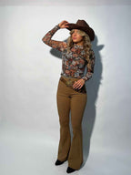 Fiona High Waisted Bell Bottom Flare Jeans – Mocha Stretch Denim