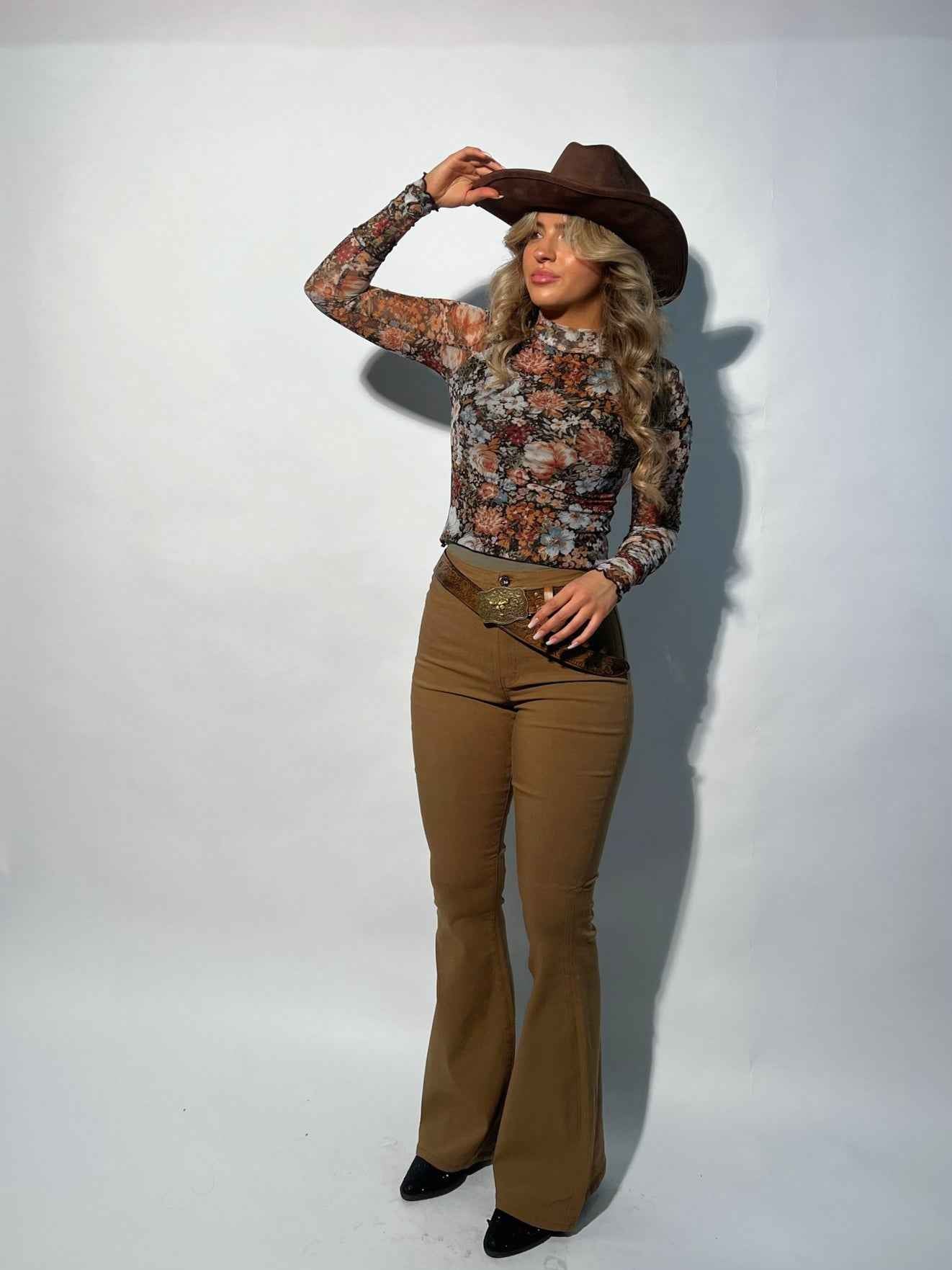 Fiona High Waisted Bell Bottom Flare Jeans – Mocha Stretch Denim