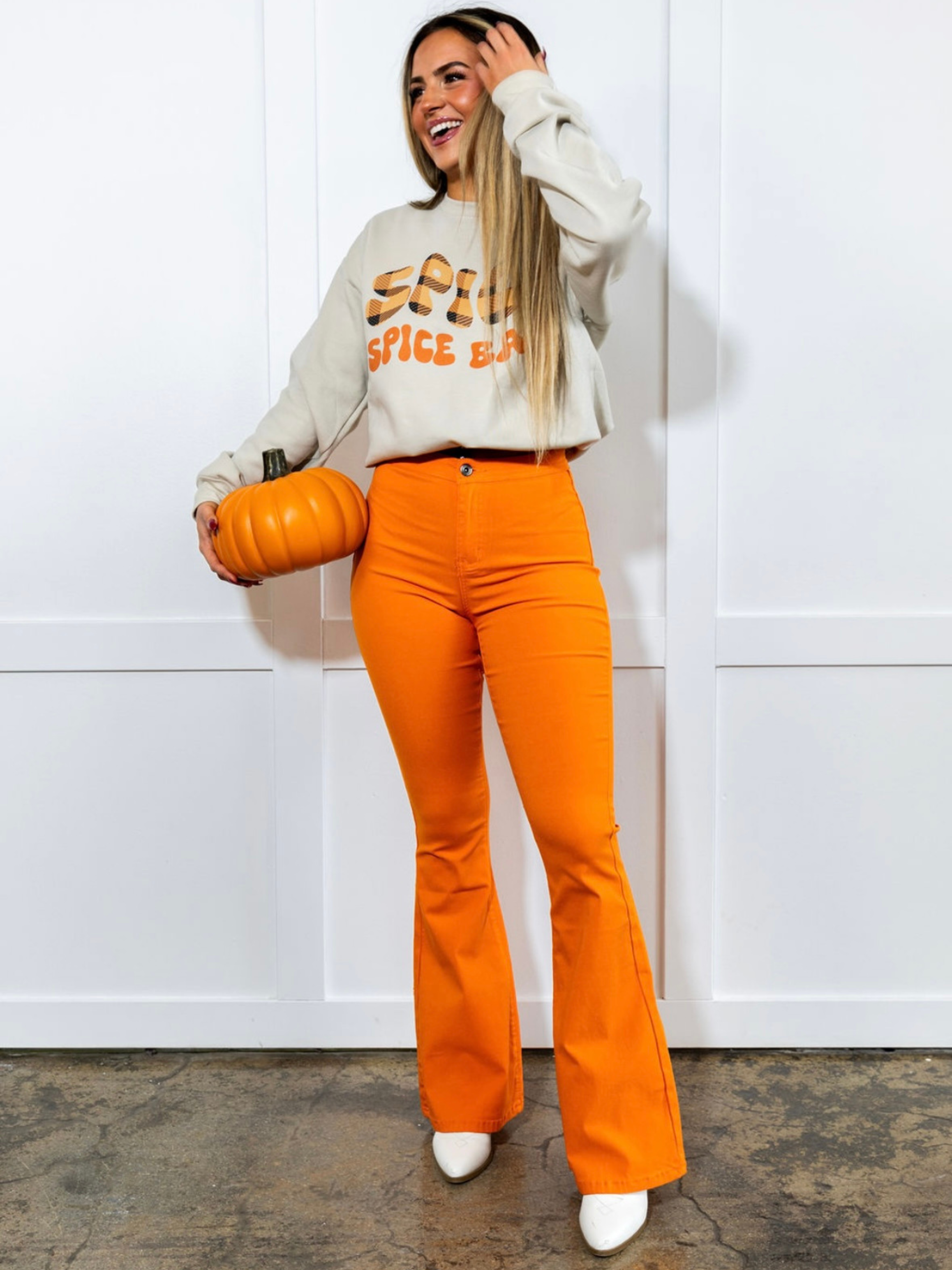 Fiona High Waisted Bell Bottom Flare Jeans – Orange Stretch Denim