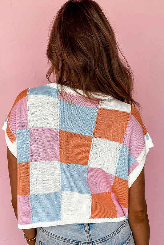 Block Cap Sleeve Sweater in Grapefruit Orange Color