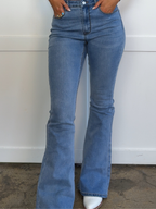 Danny Medium Wash Flare Jeans – High Rise Stretch Denim