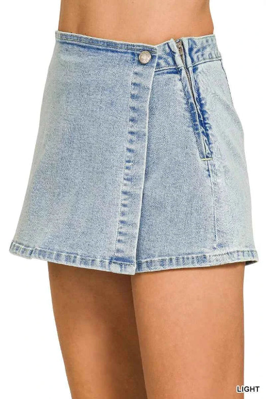 Zenana Wrap Front Denim Skort