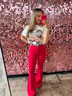 Fiona High Waisted Bell Bottom Flare Jeans – Red Stretch Denim