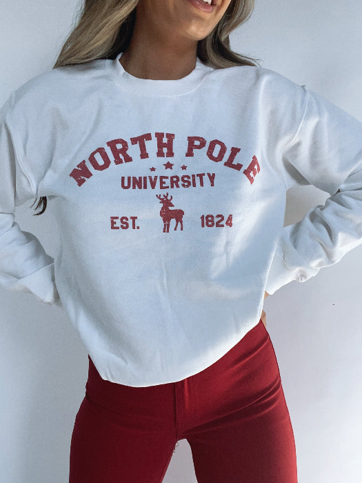 Viral North Pole University Crewneck | Christmas Graphic Sweatshirt